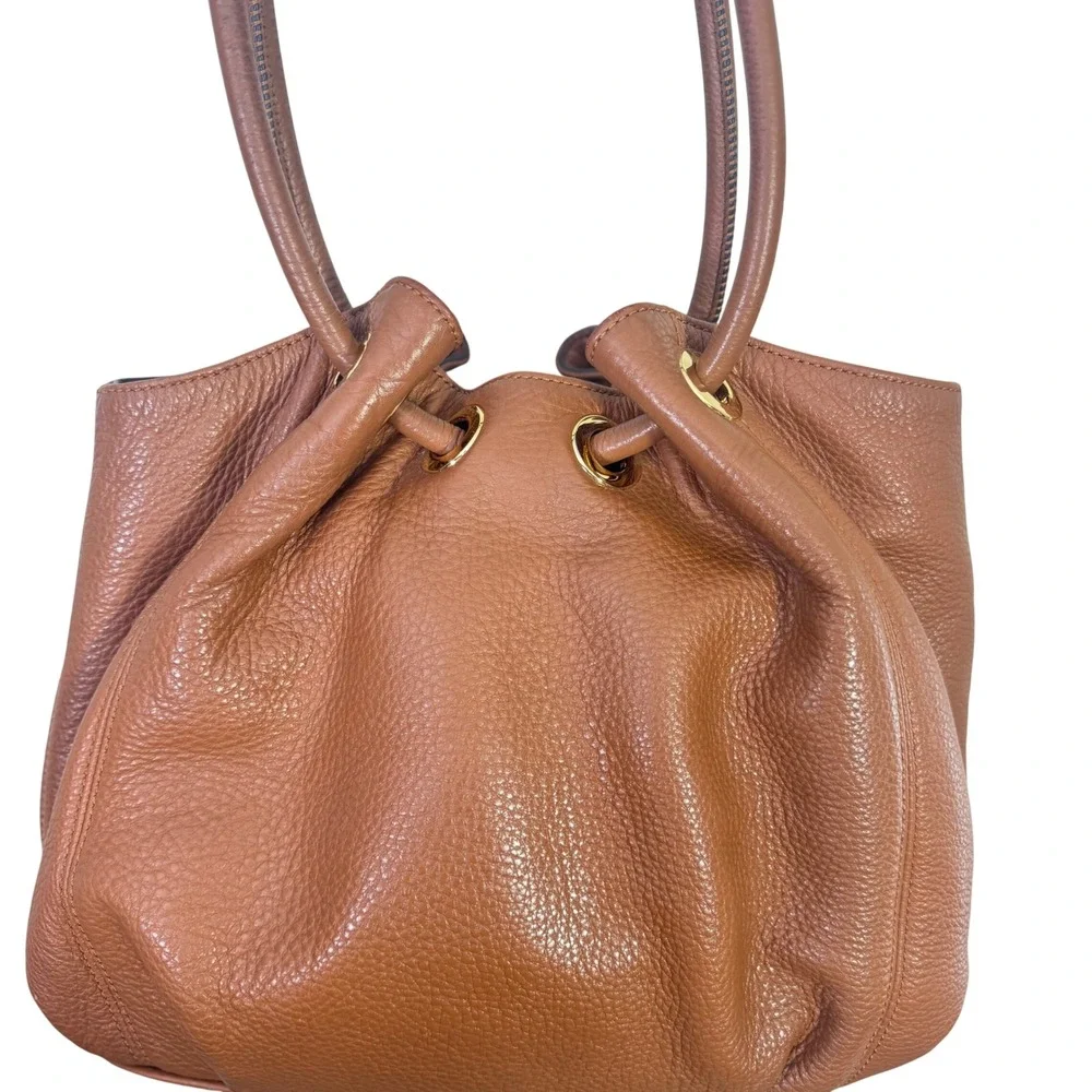 Michael Kors‎ Brown Pebbled Leather Tassel Shoulder Bag Gold MK Charm Hobo